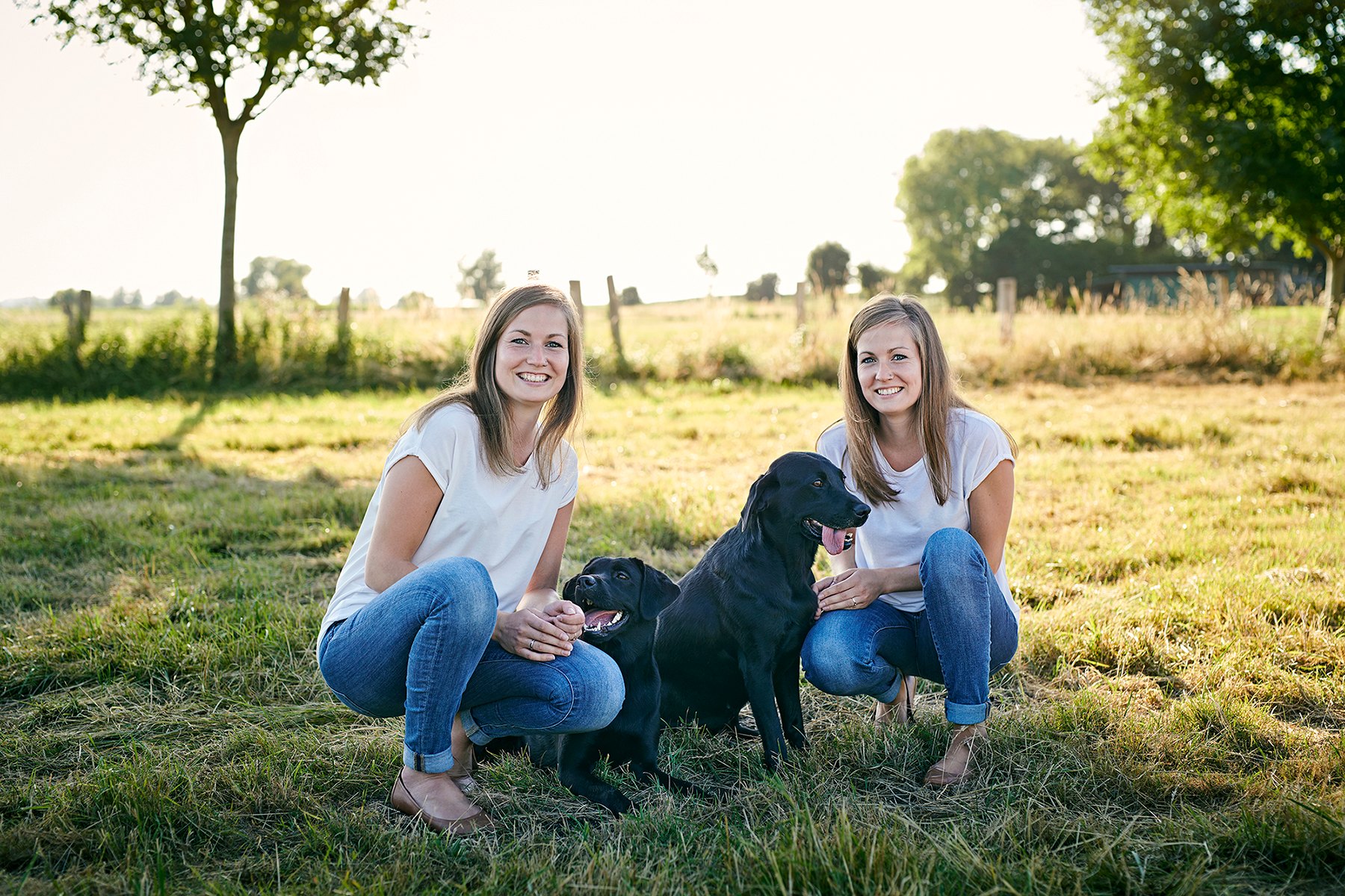 Zwei Frauen mit ihren Labradoren auf einer Wiese